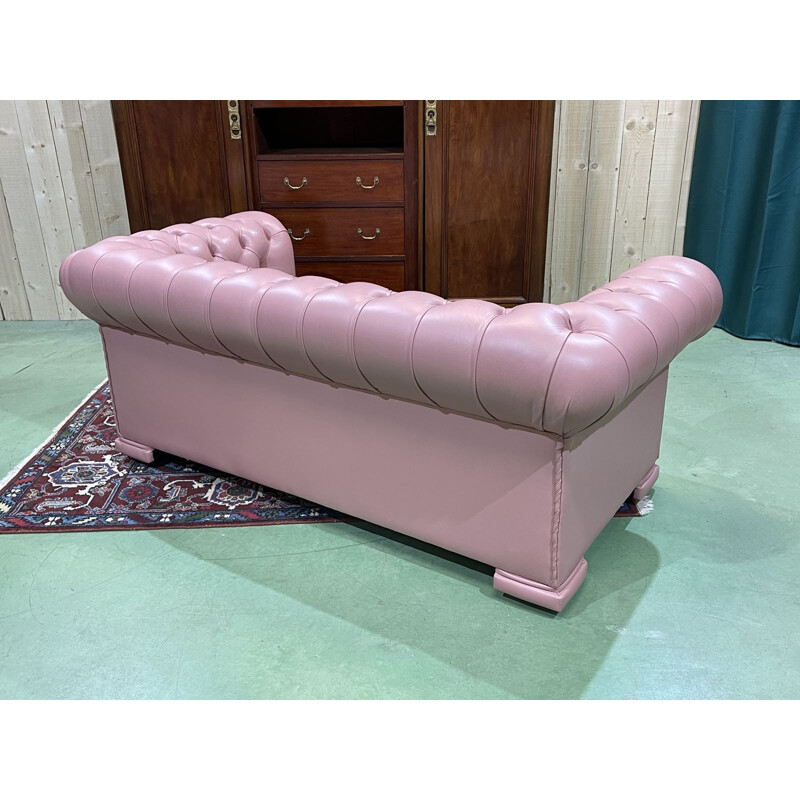 Vintage 3 seater Chesterfield sofa in light pink leather, 1990