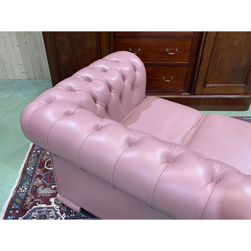 Vintage 3 seater Chesterfield sofa in light pink leather, 1990