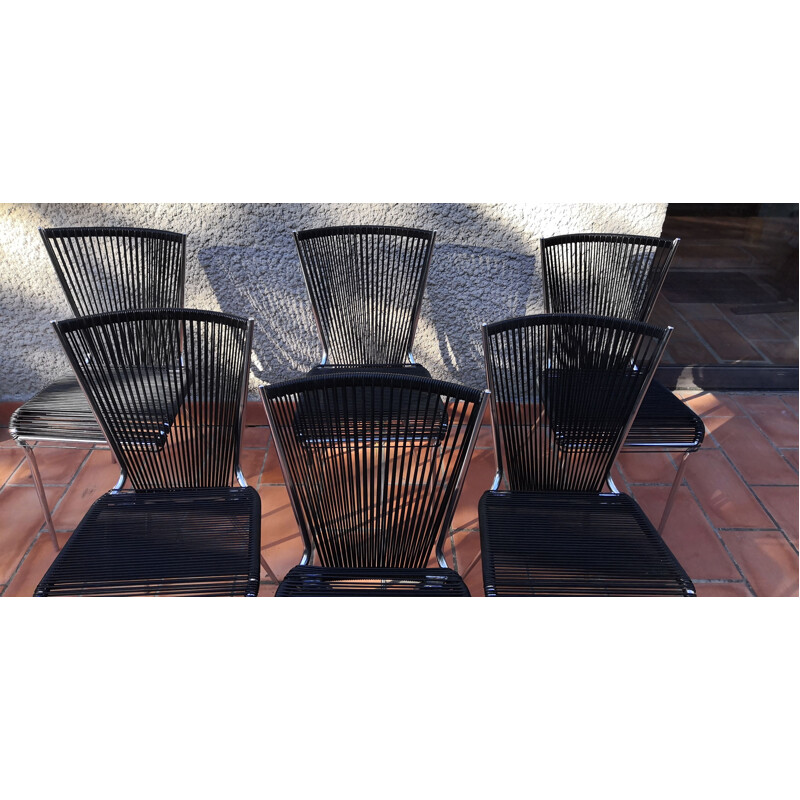 Set of 6 vintage scoubidou chairs by André Monpoix, 1960