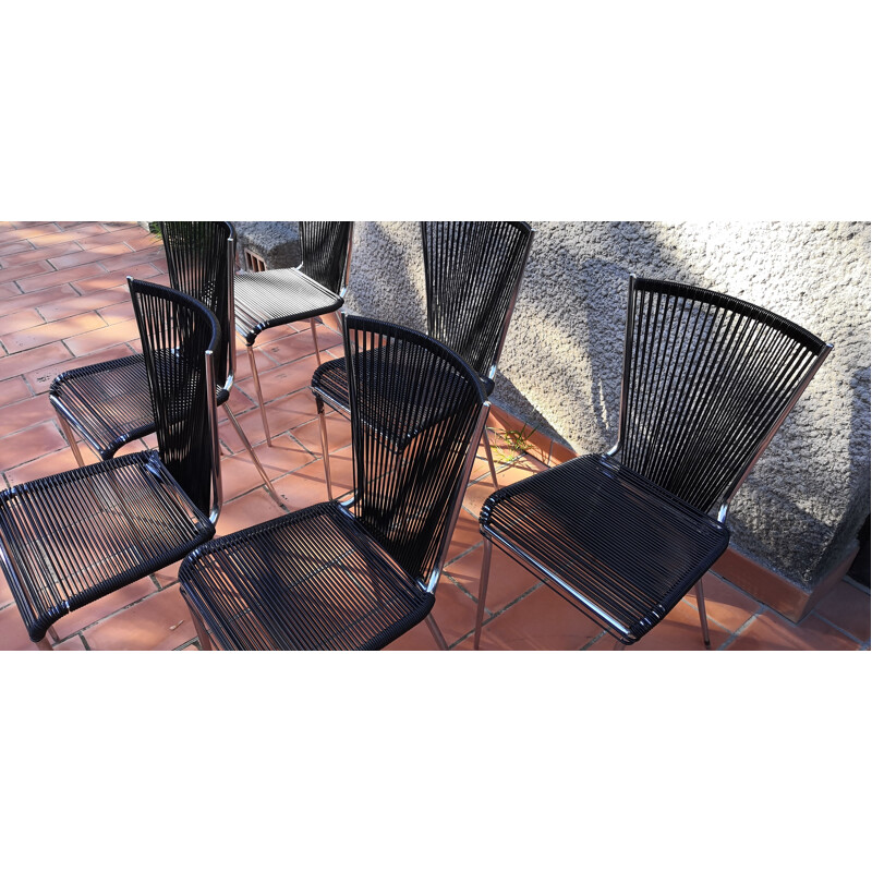 Set of 6 vintage scoubidou chairs by André Monpoix, 1960