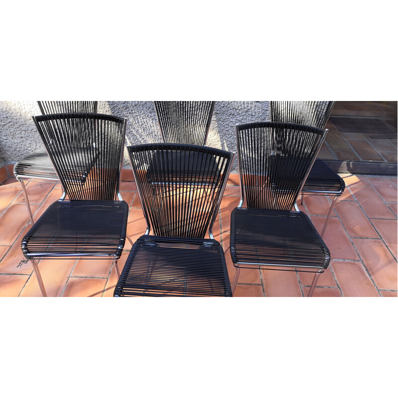 Set of 6 vintage scoubidou chairs by André Monpoix, 1960