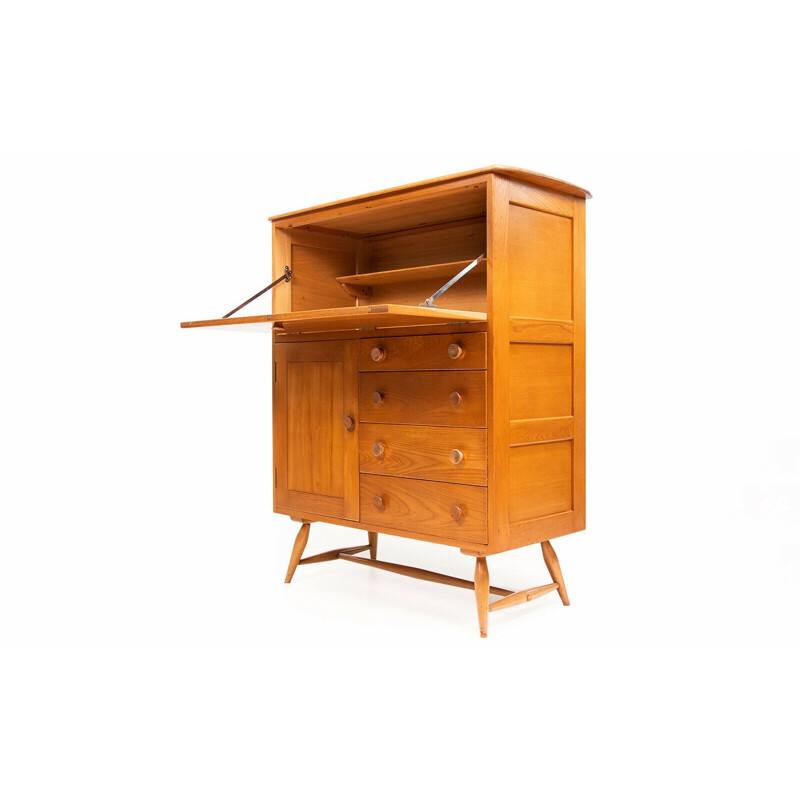 Mid century cocktail cabinet in elmwood by Blonde Ercol, 1950s