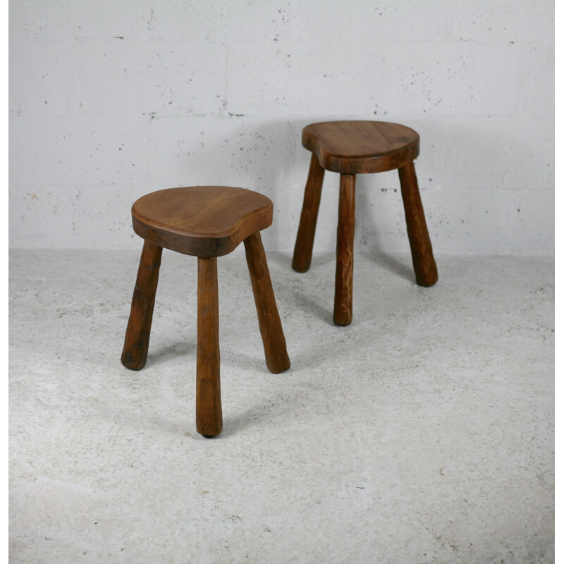 Pair of vintage brutalist stools, France 1960