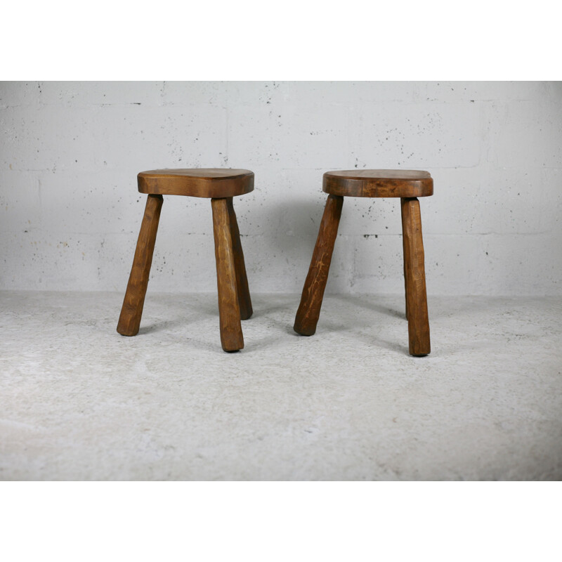 Pair of vintage brutalist stools, France 1960