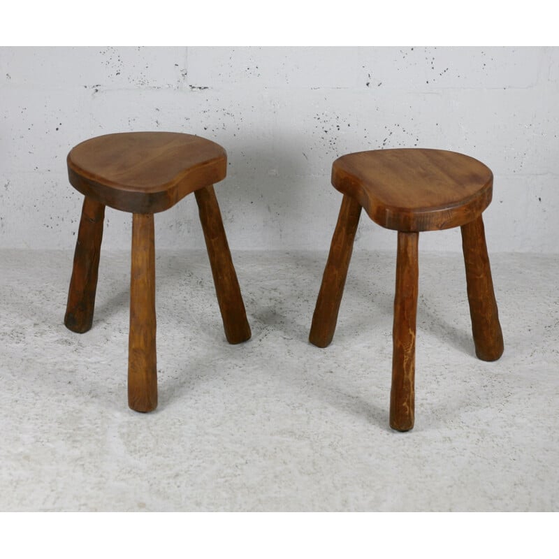 Pair of vintage brutalist stools, France 1960