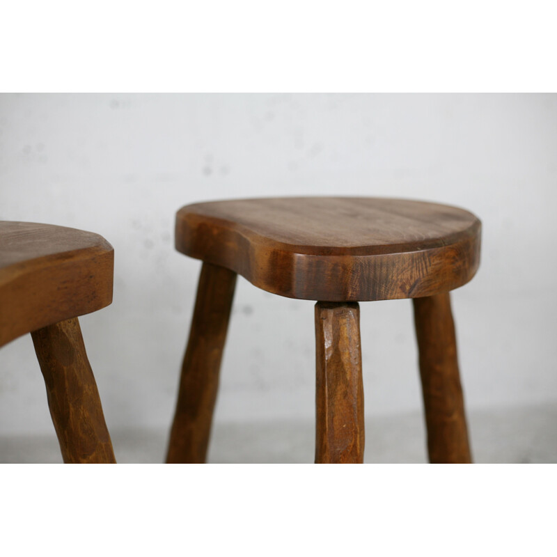 Pair of vintage brutalist stools, France 1960