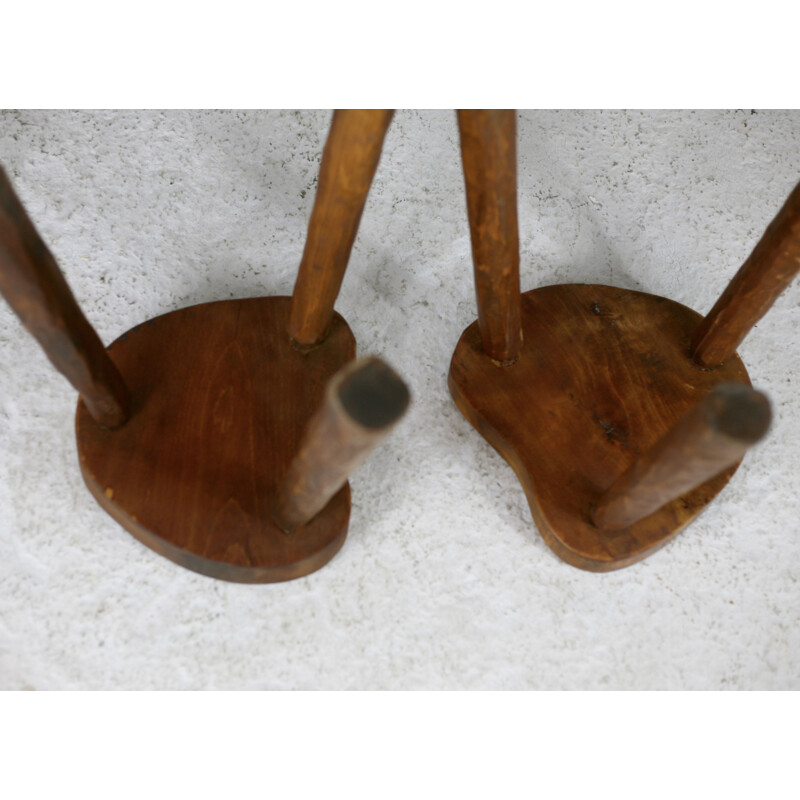 Pair of vintage brutalist stools, France 1960