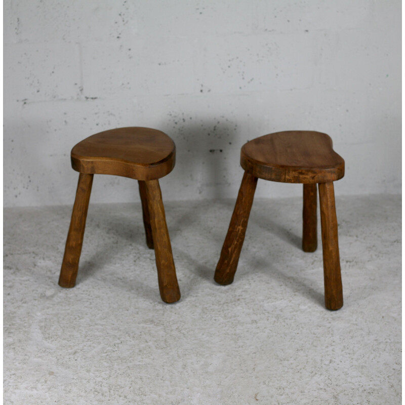 Pair of vintage brutalist stools, France 1960