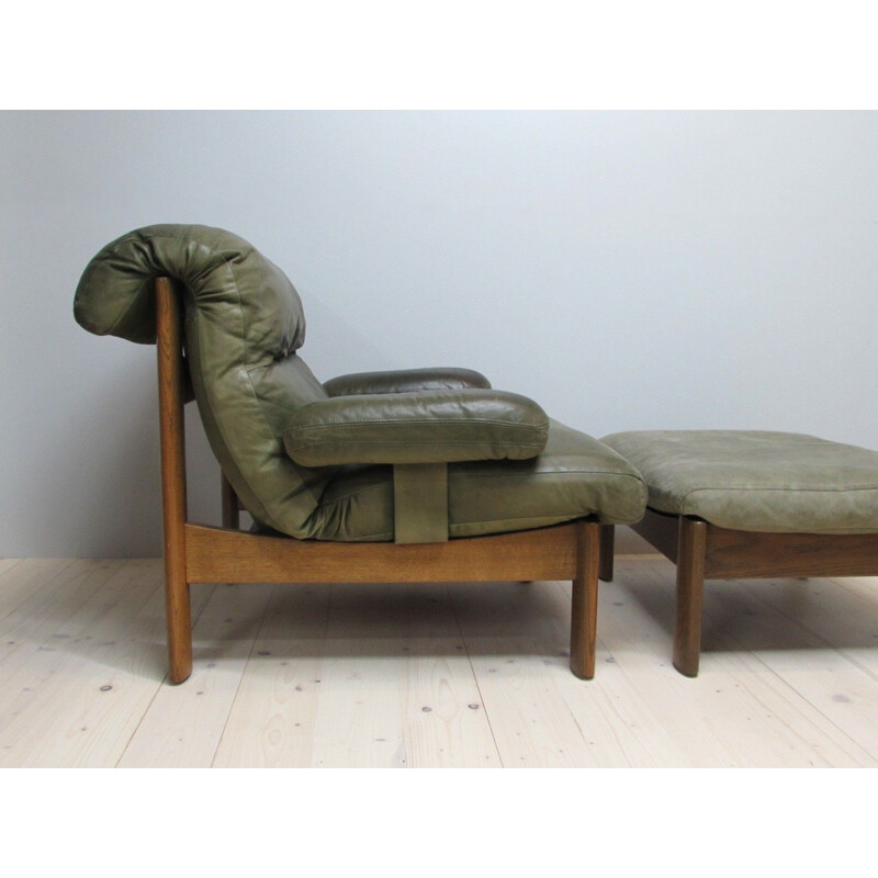 Fauteuil et repose-pieds vintage en cuir, 1960