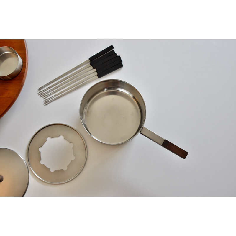 Vintage steel and teak fondue set by Peter Holmblad for Stelton, Denmark