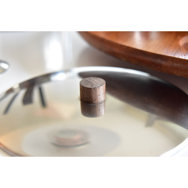 Service à fondue vintage en acier et teck de Peter Holmblad pour Stelton, Danemark