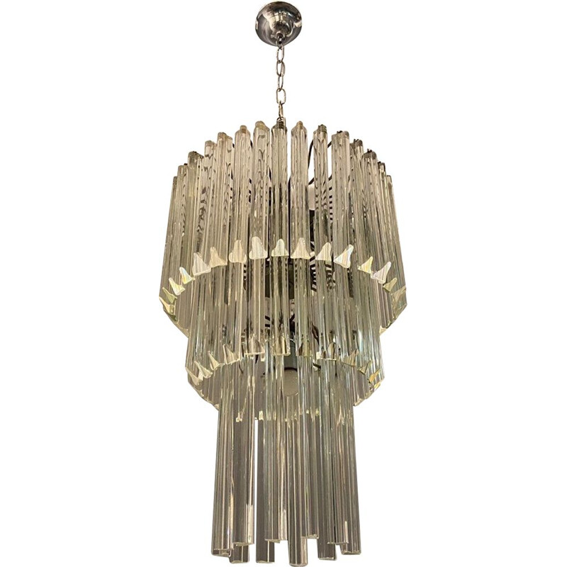 Vintage murano glass chandelier with prism, Italy 1970