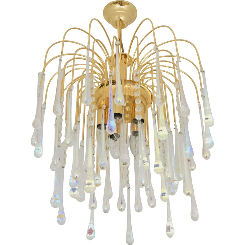 Vintage Murano glass teardrop waterfall chandelier, Italy 1970s