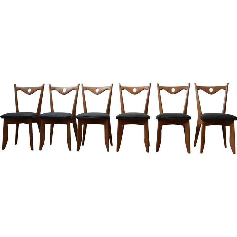 Ensemble de 6 chaises vintage en bois de chêne par Guillerme et Chambron, France 1960