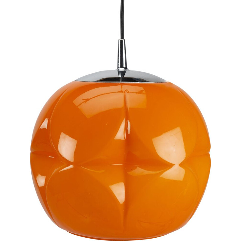 Orange vintage chrome pendant lamp by Peil & Putzler