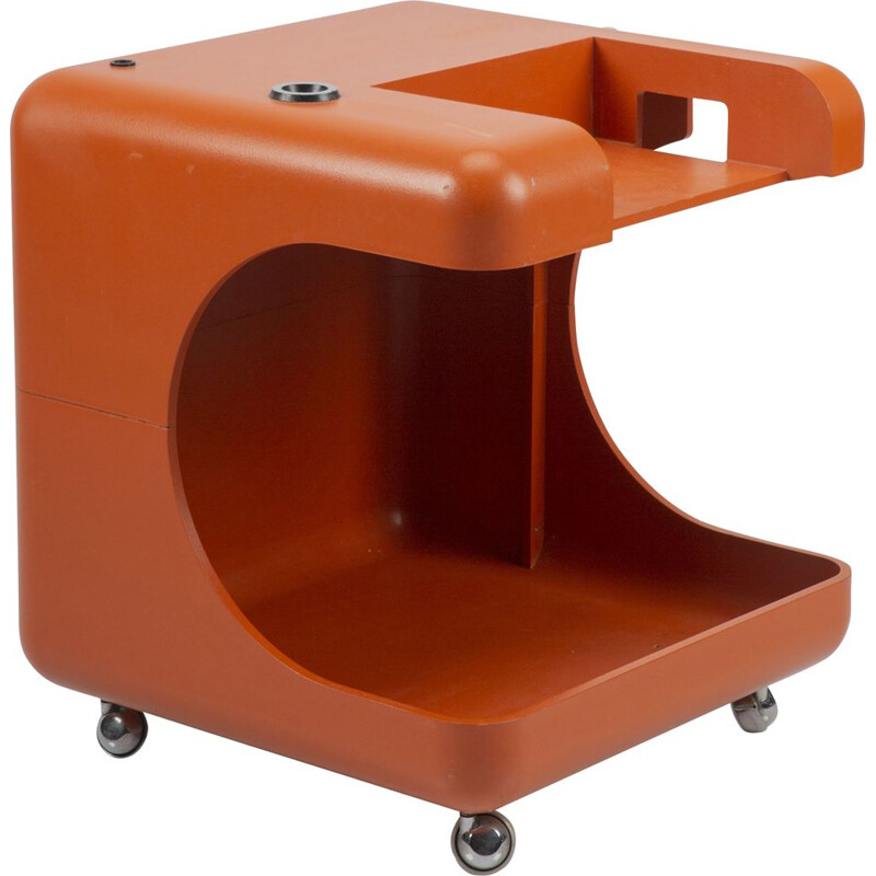 Orange Space Age side table on wheels
