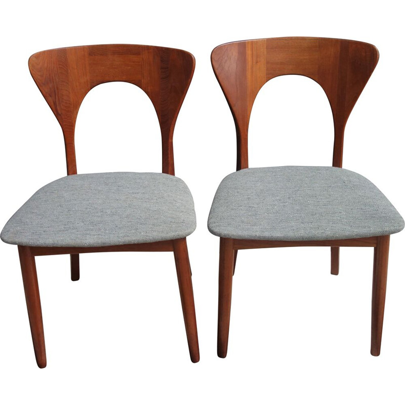 Pair of vintage Danish teak and grey fabric dining chairs by Niels Koefoed, 1960s