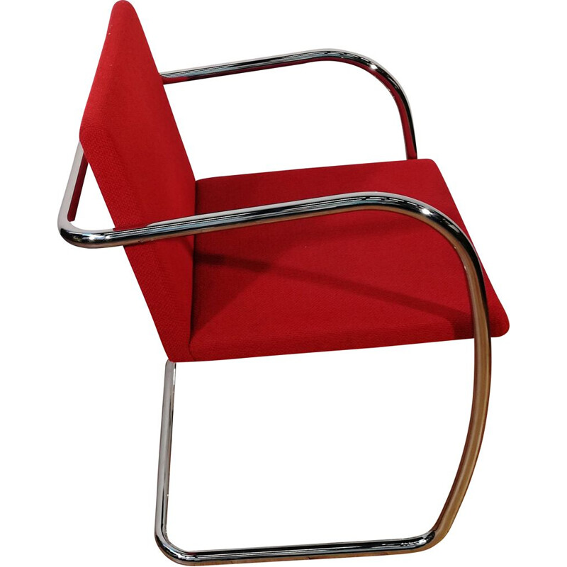 Vintage Brno 2 armchair in red fabric by Ludwig Mies Van Der Rohe for Studio Knoll