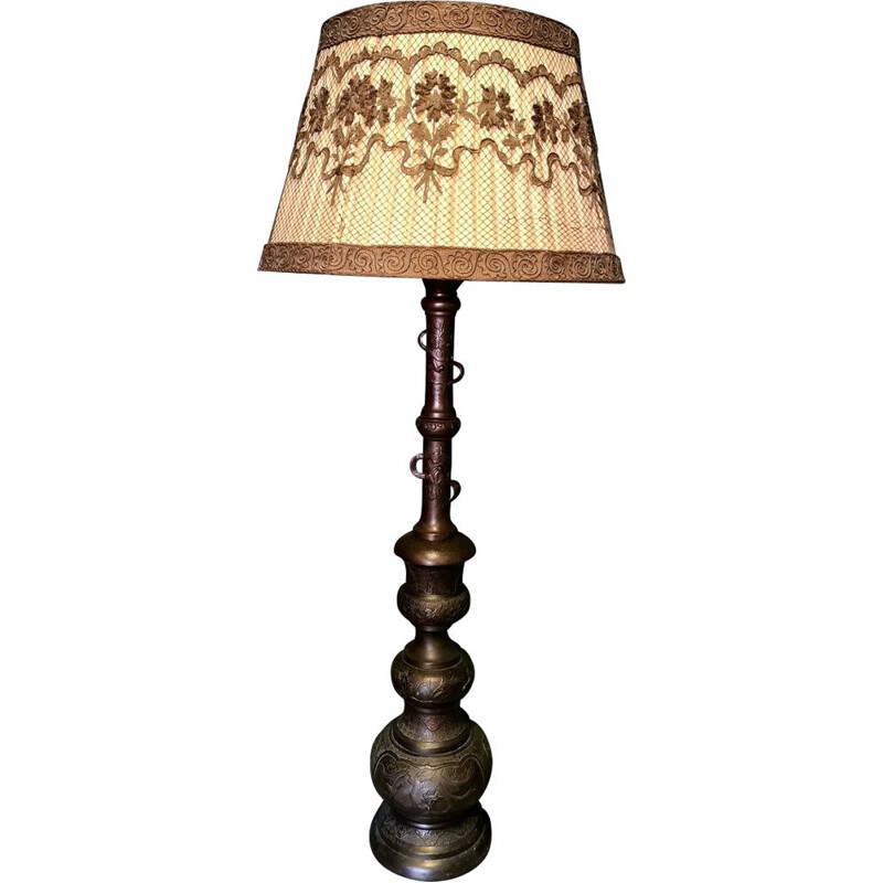 Lámpara de pie japonesa vintage de bronce