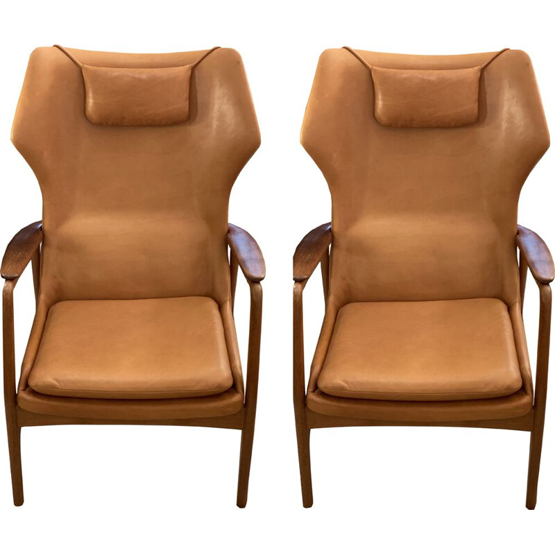 Pair of vintage Swedish leather armchairs by Aksel Bender Madsen for Bovenkamp, 1960