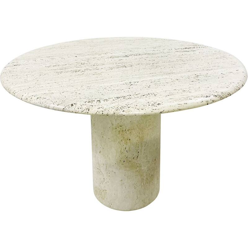 Mid-century travertine table with removable leather piece on the feet, Italy 1970s