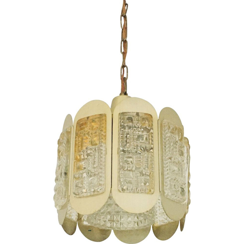 Mid-century glass & brass pendant lamp by Vitrika, Denmark 1960s