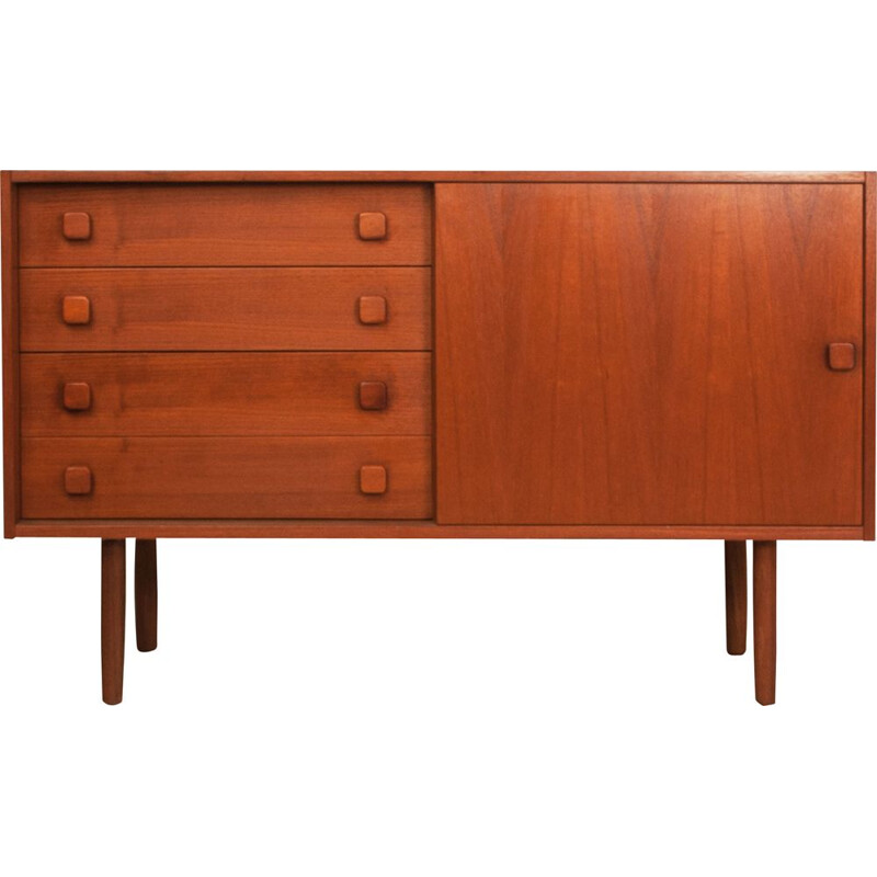 Vintage sideboard with 4 drawers and square knobs, Denmark 1960s