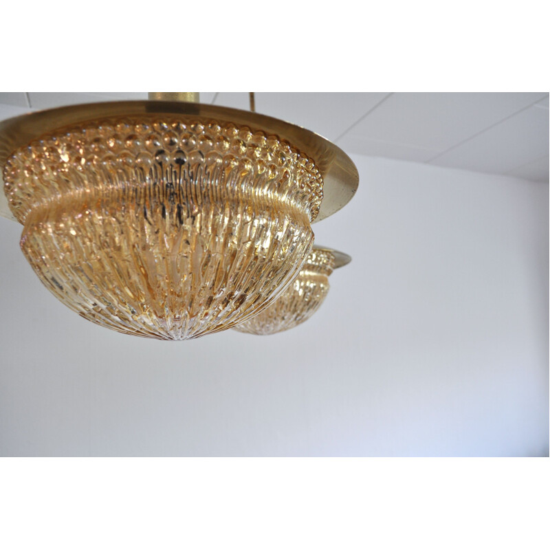 Pair of vintage glass and brass chandeliers by Vitrika, Denmark