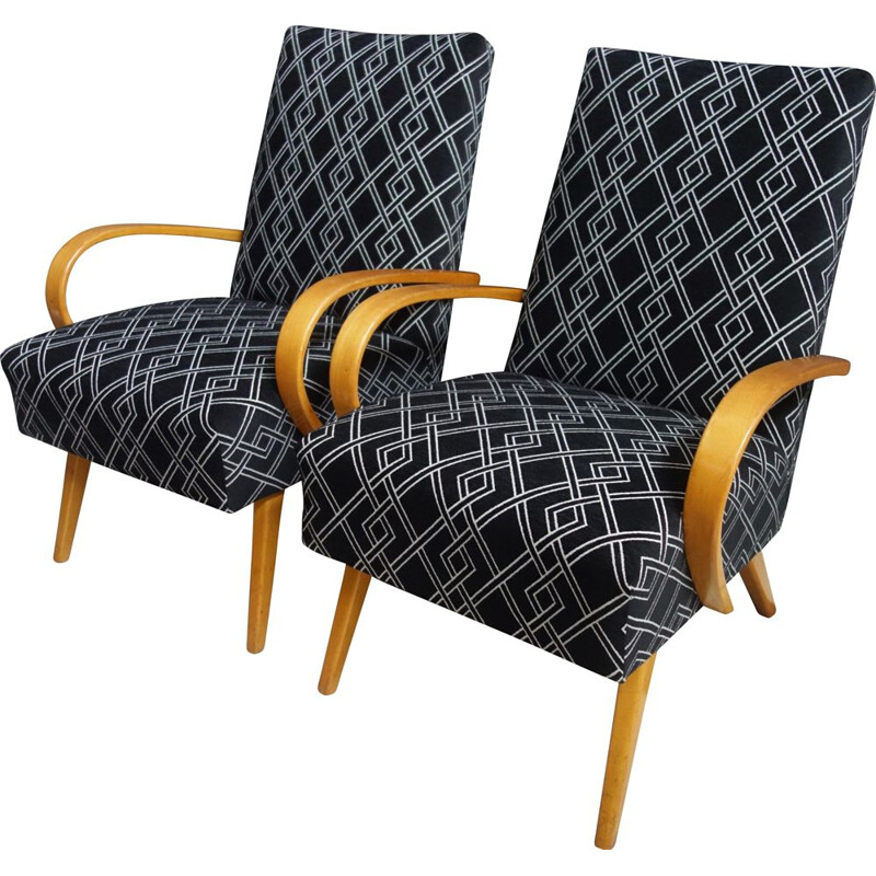 Paire de fauteuils vintage en tissu noir de Jaroslav Smidek pour Interier Praha, 1960