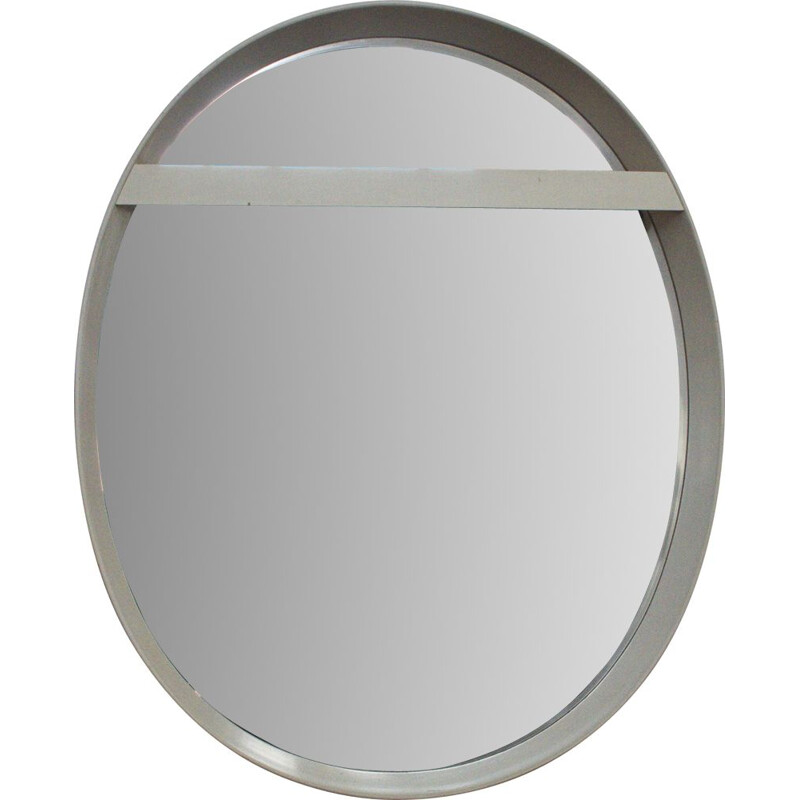 Miroir blanc ovale vintage avec lumière, 1970