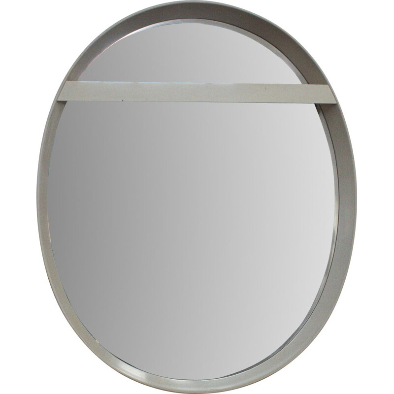 Vintage white oval mirror with light, 1970s