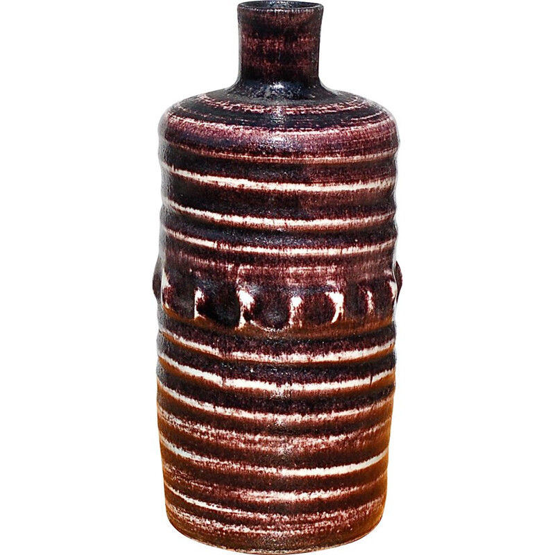 Mid century glazed ceramic bottle vase by Accolay, France 1960s