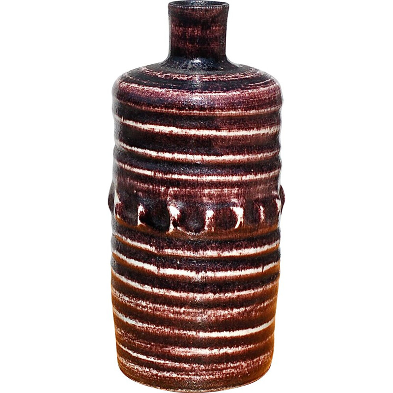 Vase bouteille vintage en céramique émaillée par Accolay, France 1960