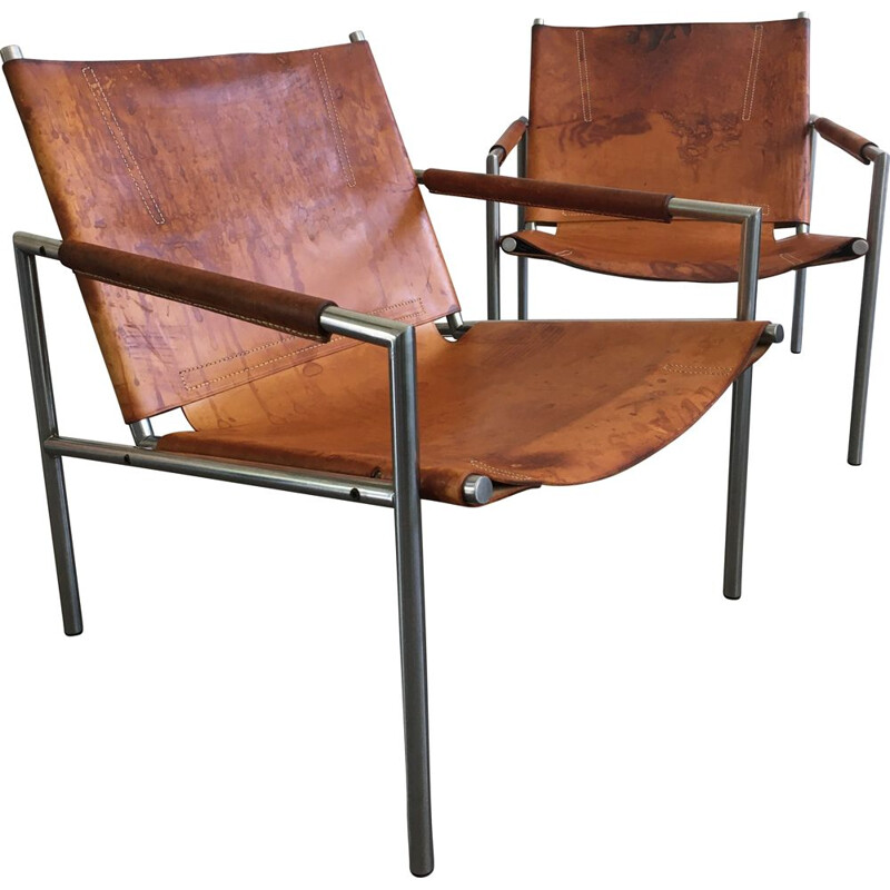 Paire de fauteuils vintage en cuir de Martin Visser, 1960