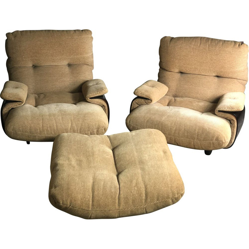 Vintage Marsala living room set in corduroy by Michel Ducaroy for Ligne Roset, 1970