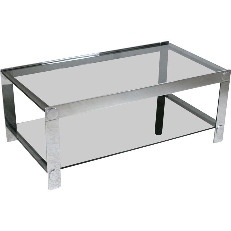 Vintage coffee table in steel and smoked glass, France 1970