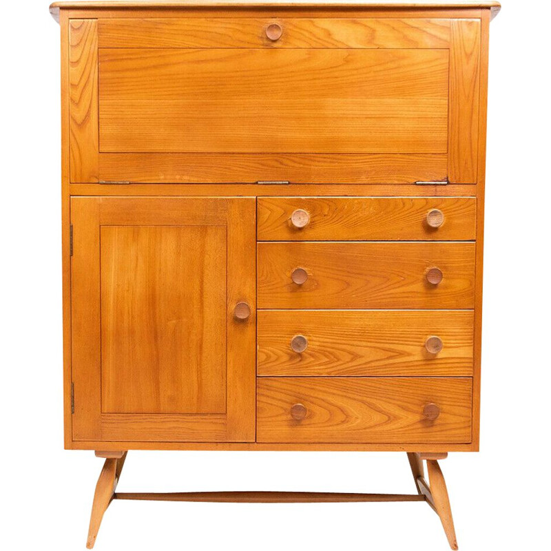 Mid century cocktail cabinet in elmwood by Blonde Ercol, 1950s