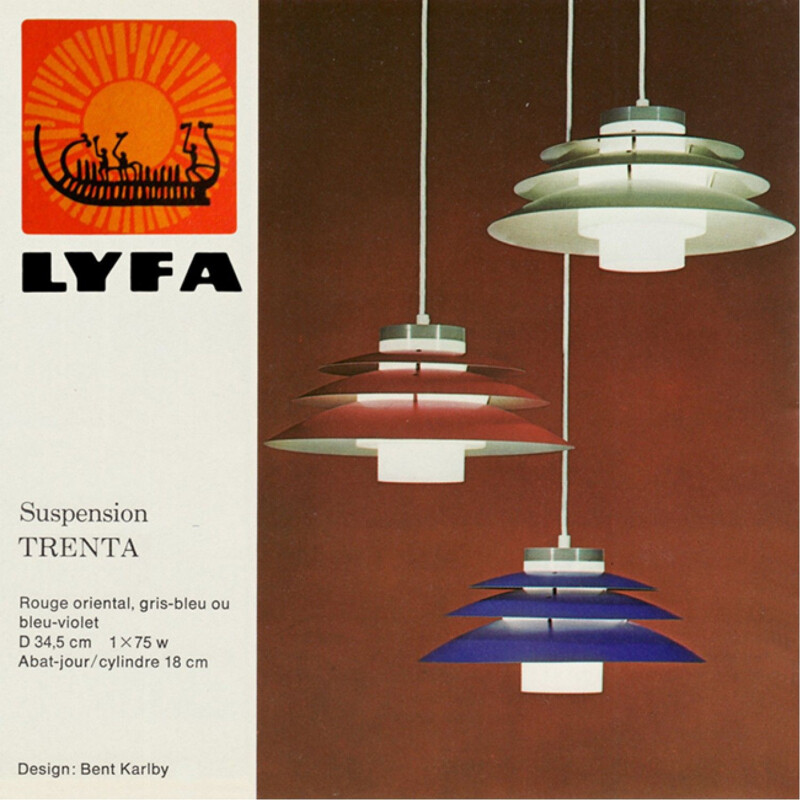 Vintage pendant lamp "Trenta" by Bent Karlby for Lyfa, Denmark 1970s