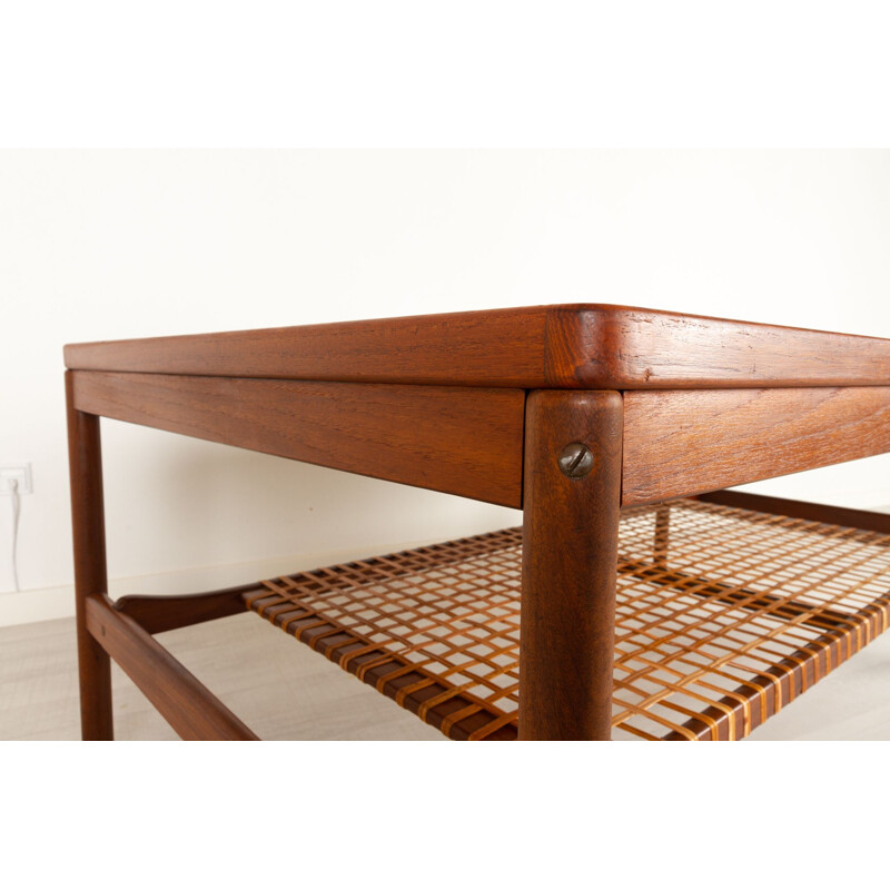 Vintage Danish teak and cane coffee table, 1960s