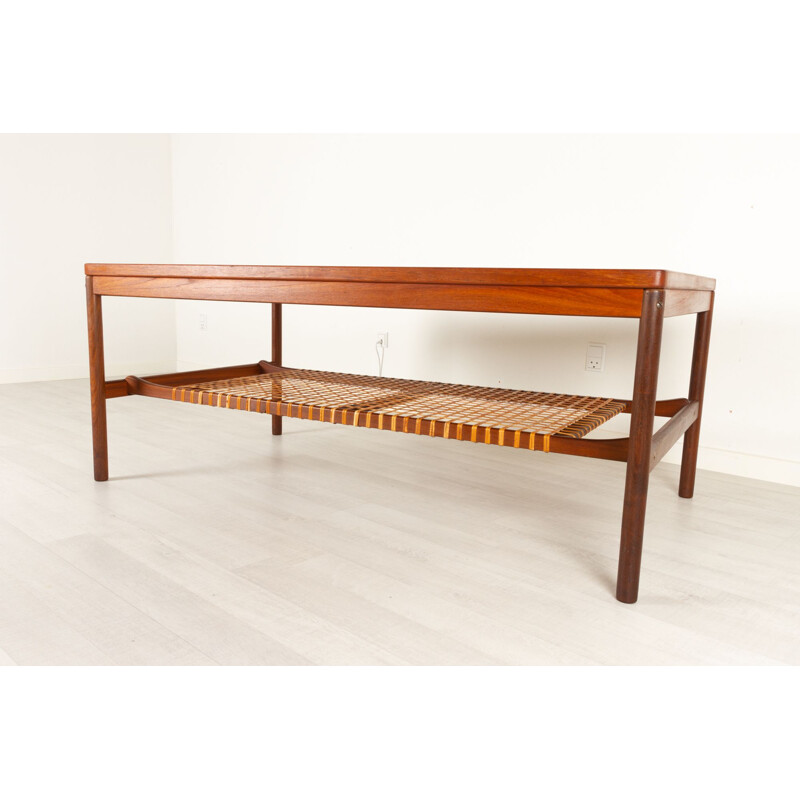 Vintage Danish teak and cane coffee table, 1960s