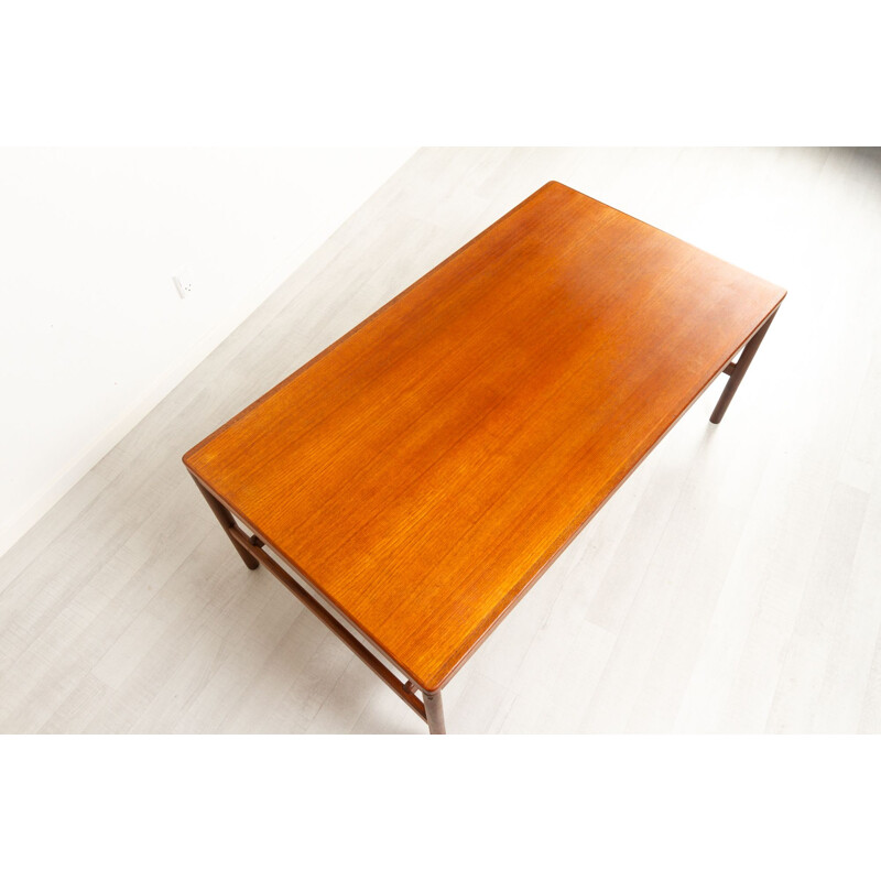 Vintage Danish teak and cane coffee table, 1960s