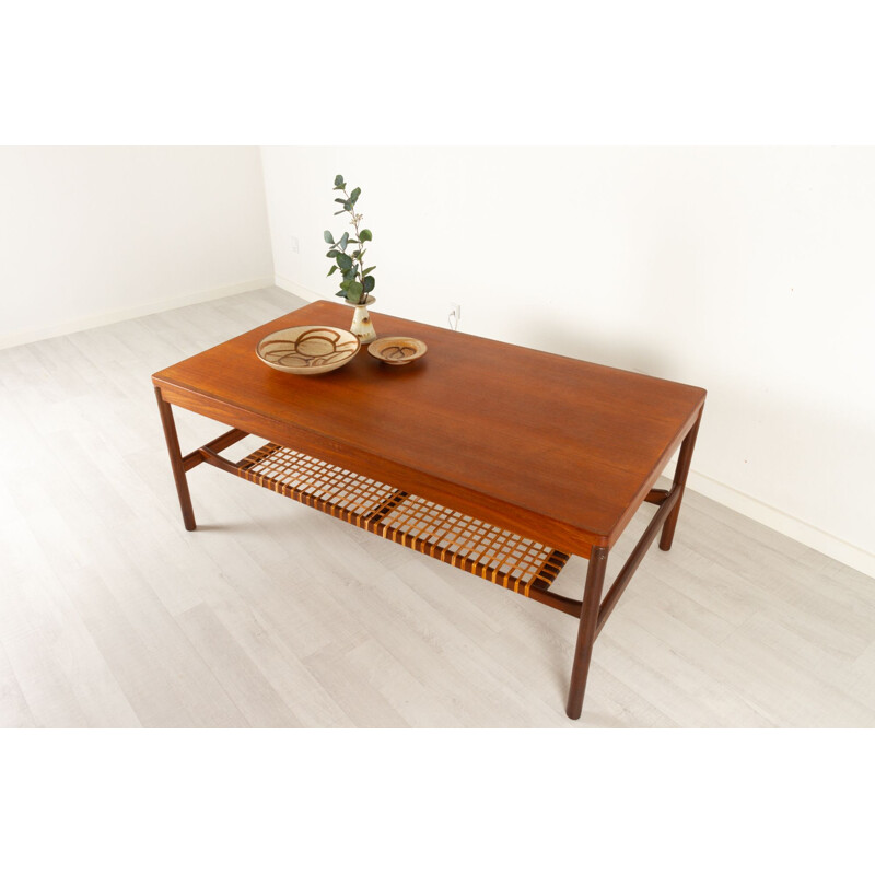 Vintage Danish teak and cane coffee table, 1960s