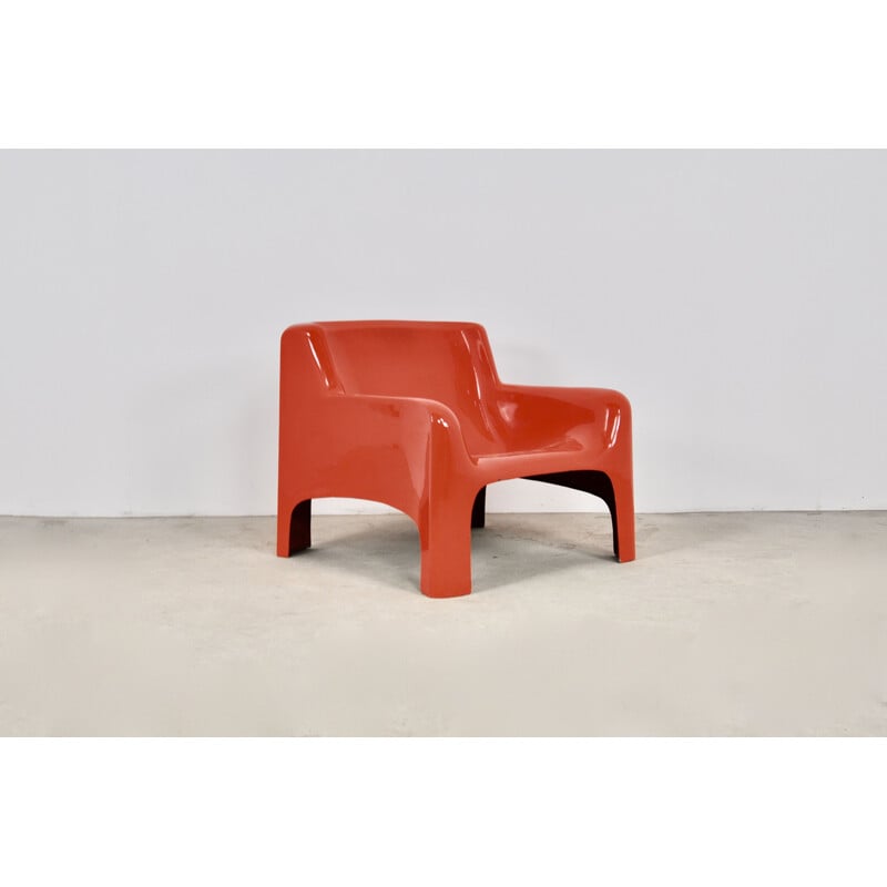 Red Solar Lounge vintage armchair by Carlo Bartali for Arflex, 1960