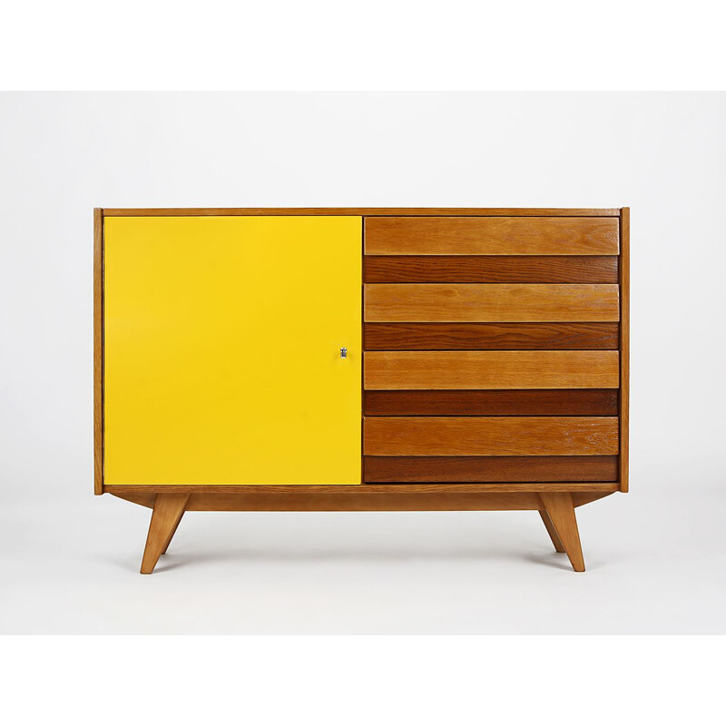 Vintage dressoir met 4 laden en gele deuren "U 458" van Jiri Jiroutek voor Interier Praha, Tsjechië 1960