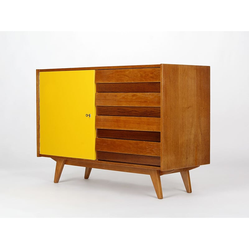 Vintage sideboard with 4 drawers and yellow doors "U 458" by Jiri Jiroutek for Interier Praha, Czech 1960