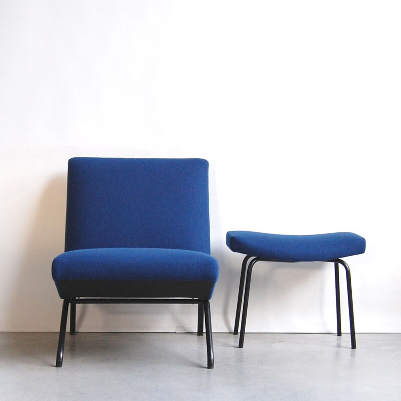 Fauteuil et son ottoman vintage Taureau par Pierre Guariche pour Meurop, 1960