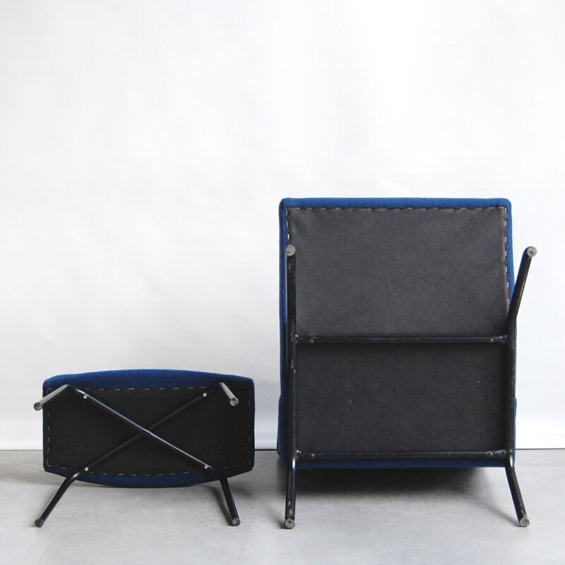 Fauteuil et son ottoman vintage Taureau par Pierre Guariche pour Meurop, 1960