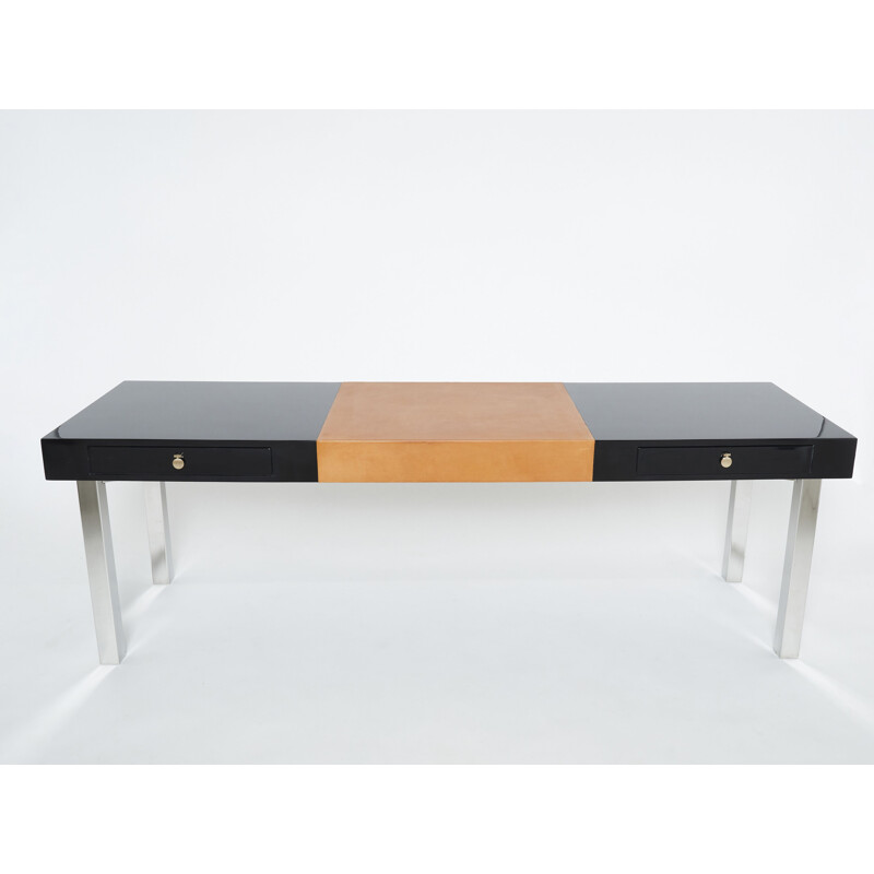 Vintage brass and leather desk by Guy Lefevre, 1970