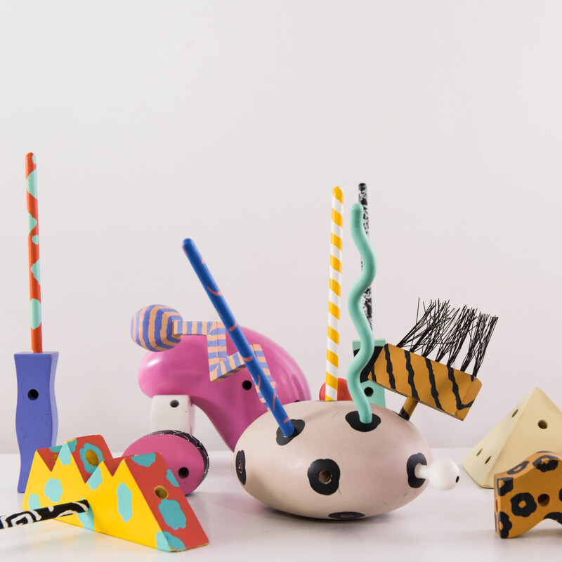 Vintage Memphis wooden toys by Byron Glaser & Sandra Higashi for the Moma, New York