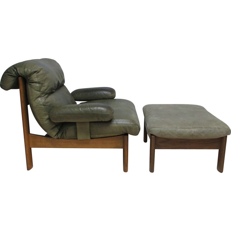 Fauteuil et repose-pieds vintage en cuir, 1960